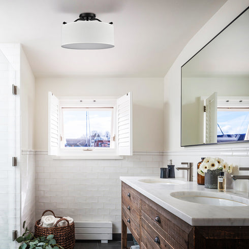 Modern Farmhouse Ceiling Light with Drum Linen Shade Black