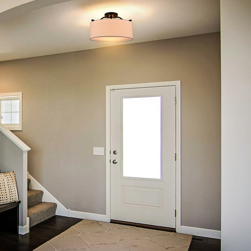 Modern Farmhouse Ceiling Light with Drum Linen Shade Black