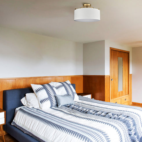 Modern Gold Ceiling Light with Drum Linen Shade 3 Sockets