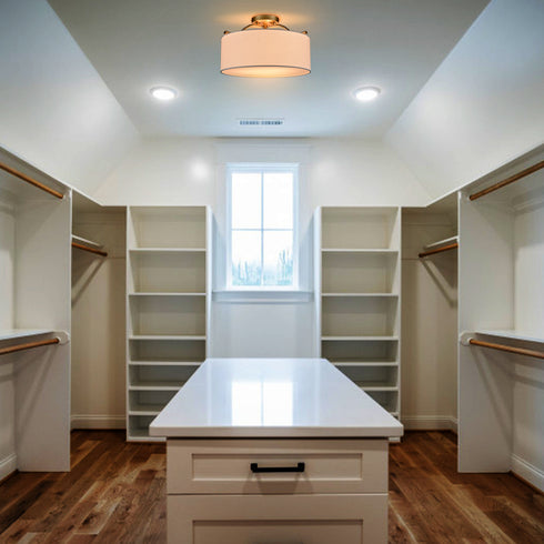 Modern Gold Ceiling Light with Drum Linen Shade 3 Sockets