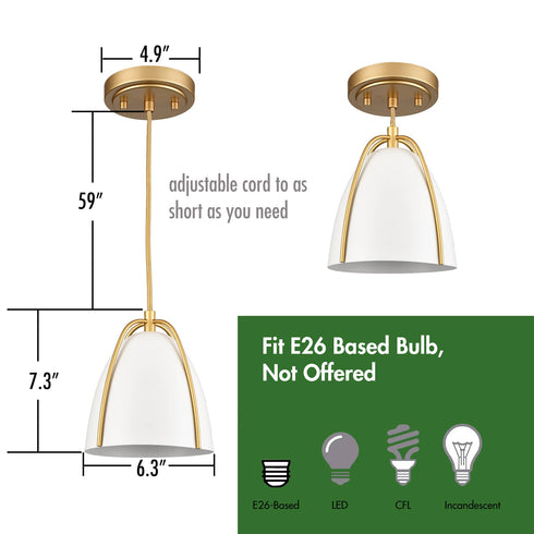 Modern Gold Kitchen Island Pendant Light White Bell Shade