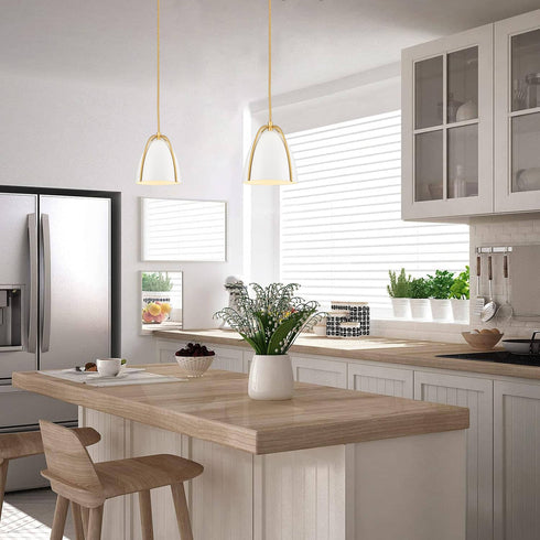 Modern Gold Kitchen Island Pendant Light White Bell Shade