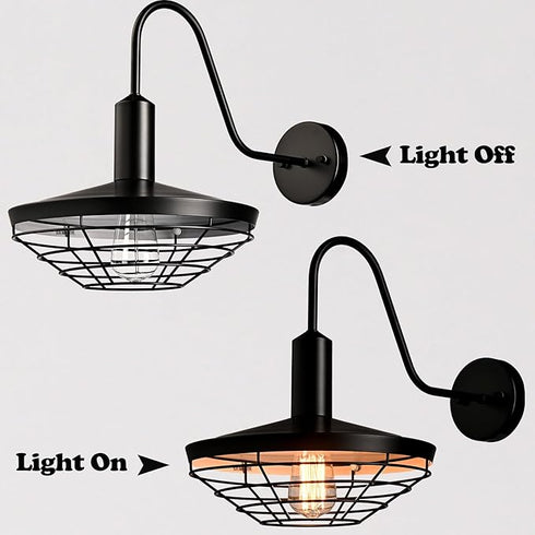 Rustica Black Wall Sconce 1-Light Farmhouse Gooseneck Wall Light Fixture with Barn Shade