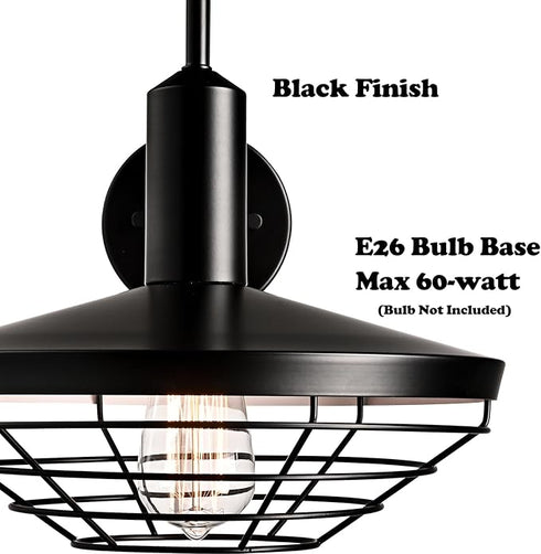 Rustica Black Wall Sconce 1-Light Farmhouse Gooseneck Wall Light Fixture with Barn Shade