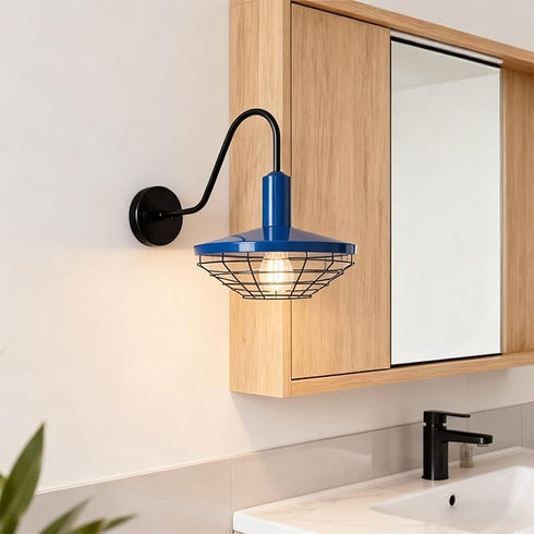 Rustica Navy Blue Wall Sconce 1-Light Farmhouse Gooseneck Wall Light Fixture with Barn Shade (Copy)