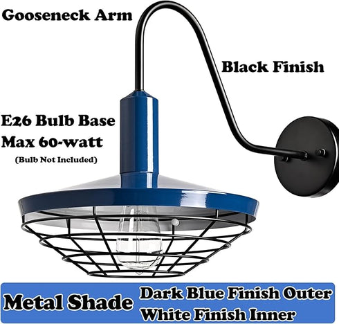 Rustica Navy Blue Wall Sconce 1-Light Farmhouse Gooseneck Wall Light Fixture with Barn Shade (Copy)