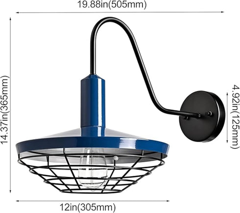 Rustica Navy Blue Wall Sconce 1-Light Farmhouse Gooseneck Wall Light Fixture with Barn Shade (Copy)