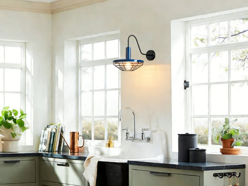 Rustica Navy Blue Wall Sconce 1-Light Farmhouse Gooseneck Wall Light Fixture with Barn Shade (Copy)