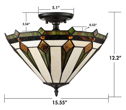 Rivello 15-Inch Tiffany Stained Glass 3-Light Ceiling Light