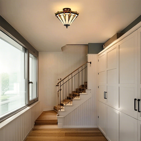 Rivello 15-Inch Tiffany Stained Glass 3-Light Ceiling Light