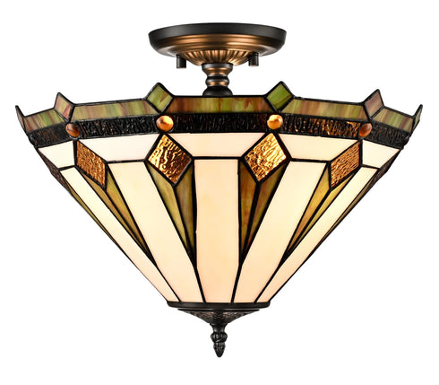 Rivello 15-inch Tiffany stained glass 3-light ceiling light