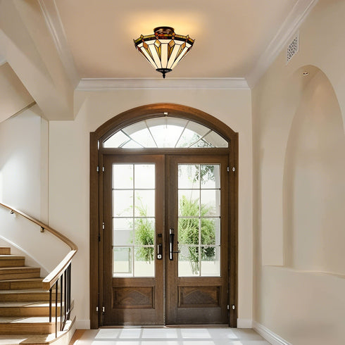 Rivello 15-Inch Tiffany Stained Glass 3-Light Ceiling Light