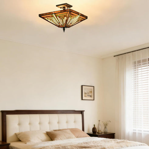 Caramanico Tiffany Style 3-Light Semi-Flush Mount Stained Glass Ceiling Light
