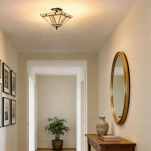 Guardiagrele Tiffany Style 3-Light Semi-Flush Mount Geometric Stained Glass Ceiling Light