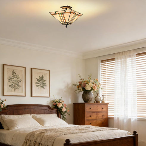 Guardiagrele Tiffany Style 3-Light Semi-Flush Mount Geometric Stained Glass Ceiling Light
