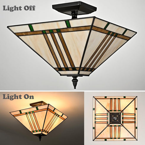 Guardiagrele Tiffany Style 3-Light Semi-Flush Mount Geometric Stained Glass Ceiling Light