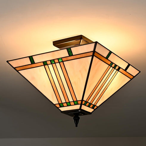 Guardiagrele Tiffany Style 3-Light Semi-Flush Mount Geometric Stained Glass Ceiling Light