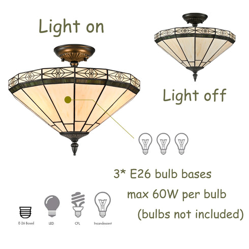 Tagliacozzo Tiffany Style 3-Light Flush Mount Stained Glass Ceiling Light