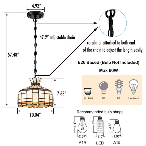 Sirmione Tiffany Style Stained Glass Dome Pendant Light with Adjustable Chain
