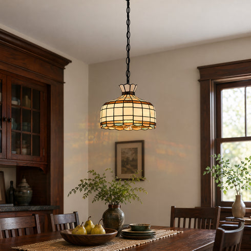 Sirmione Tiffany Style Stained Glass Dome Pendant Light with Adjustable Chain