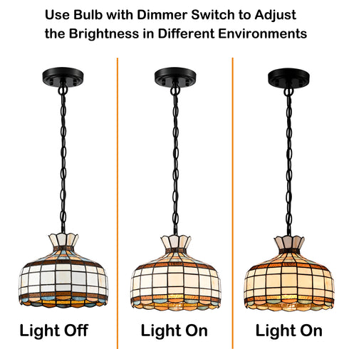 Sirmione Tiffany Style Stained Glass Dome Pendant Light with Adjustable Chain