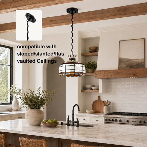 Sirmione Tiffany Style Stained Glass Dome Pendant Light with Adjustable Chain