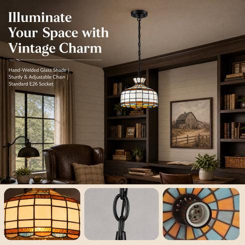 Sirmione Tiffany Style Stained Glass Dome Pendant Light with Adjustable Chain