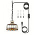 Urbino Black Tiffany Plug-In Pendant Light with Stained Glass Dome Shade