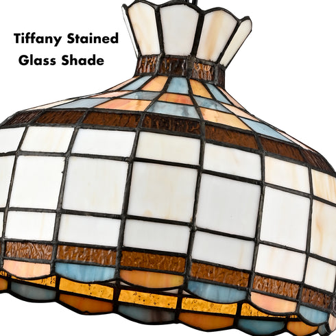 Urbino Black Tiffany Plug-In Pendant Light with Stained Glass Dome Shade