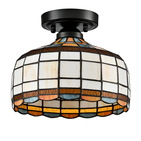 Lucca Tiffany Style Black Flush Mount Ceiling Light with Dome Stained Glass