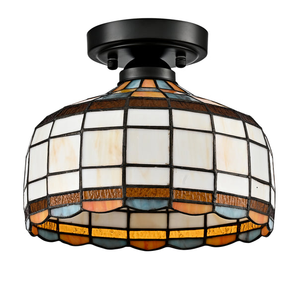 Lucca Tiffany Style Black Flush Mount Ceiling Light with Dome Stained Glass