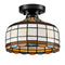 Lucca Tiffany Style Black Flush Mount Ceiling Light with Dome Stained Glass