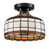Lucca Tiffany Style Black Flush Mount Ceiling Light with Dome Stained Glass