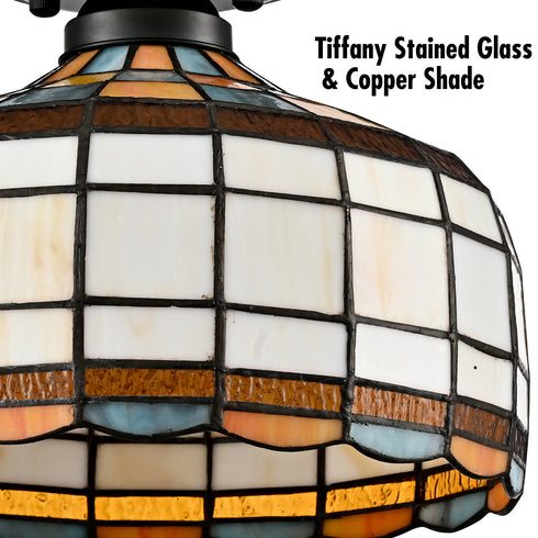 Lucca Tiffany Style Black Flush Mount Ceiling Light with Dome Stained Glass