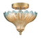 Modica 2-Light Gold Semi-Flush Mount Ceiling Light with Blue & Amber Feather Glass Shade
