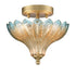Modica 2-Light Gold Semi-Flush Mount Ceiling Light with Blue & Amber Feather Glass Shade