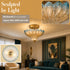 Modica 2-Light Gold Semi-Flush Mount Ceiling Light with Blue & Amber Feather Glass Shade