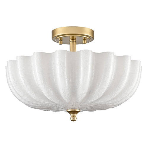 Siracusa Modern Gold Milky Crackle Glass 3-Light Semi-Flush Mount Ceiling Light