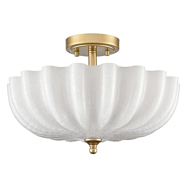 Siracusa Modern Gold Milky Crackle Glass 3-Light Semi-Flush Mount Ceiling Light