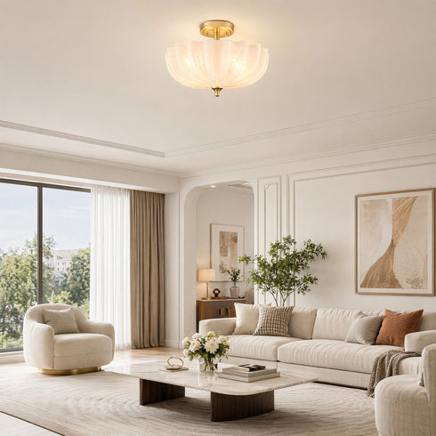 Siracusa Modern Gold Milky Crackle Glass 3-Light Semi-Flush Mount Ceiling Light