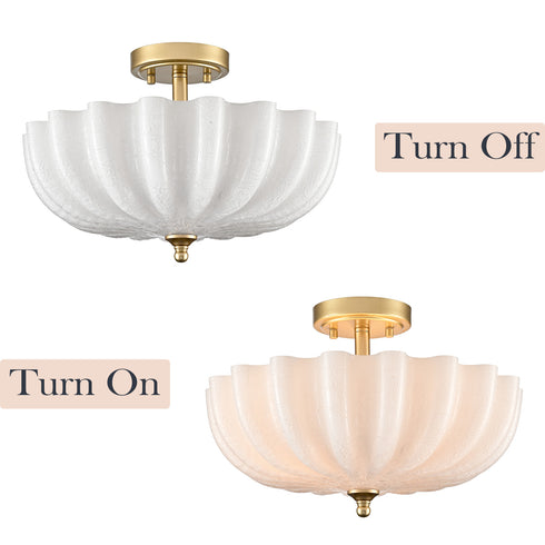 Siracusa Modern Gold Milky Crackle Glass 3-Light Semi-Flush Mount Ceiling Light
