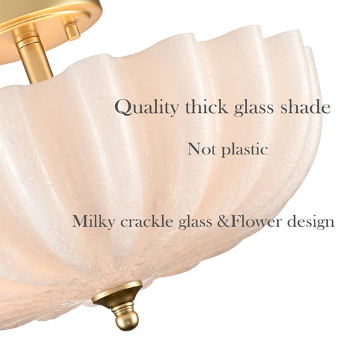 Siracusa Modern Gold Milky Crackle Glass 3-Light Semi-Flush Mount Ceiling Light