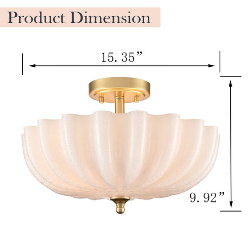 Siracusa Modern Gold Milky Crackle Glass 3-Light Semi-Flush Mount Ceiling Light