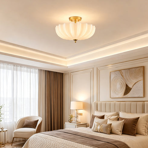 Siracusa Modern Gold Milky Crackle Glass 3-Light Semi-Flush Mount Ceiling Light