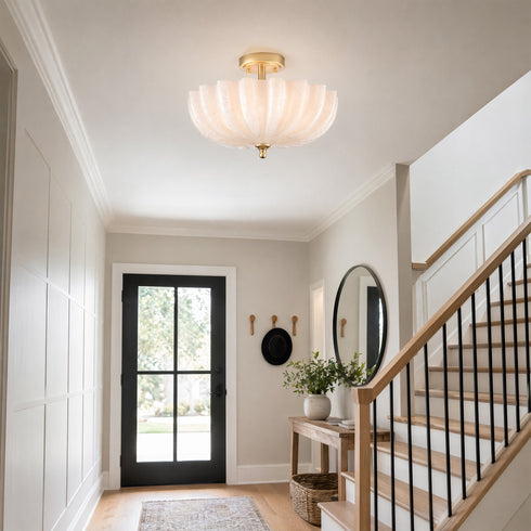 Siracusa Modern Gold Milky Crackle Glass 3-Light Semi-Flush Mount Ceiling Light