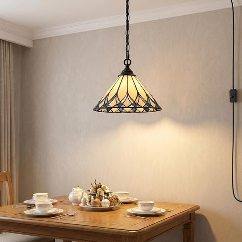 Ragusa Tiffany Style Plug-In Stained Glass Cone Pendant Light