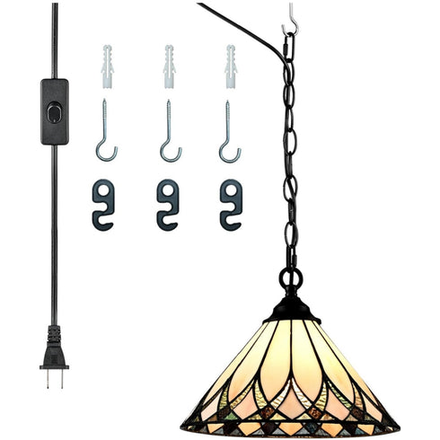 Ragusa Tiffany Style Plug-In Stained Glass Cone Pendant Light