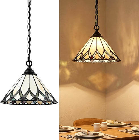 Ragusa Tiffany Style Plug-In Stained Glass Cone Pendant Light