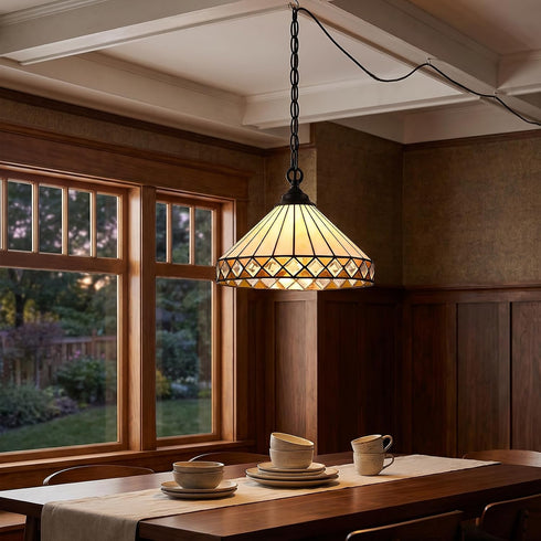 Noto Tiffany Style Plug-In Stained Glass Pendant Light