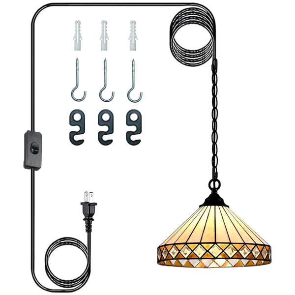 Noto Tiffany Style Plug-In Stained Glass Pendant Light